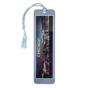 Vintage 90s Chicago Night Skyline tassel Bookmark, 1990s, Quality Artworks, US14